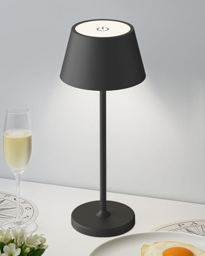 ChenFec Akku Tischleuchte Vollmetall mit 4000mAh Akku, Led Tischleuchte Kabellos 3 Farbtemperatur, Tischlampe Kabellos Touch Dimmbar, Tischlampe Akku Aufladbar Für Esstisch Schlafzimmer Hotel