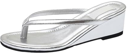 Tongs en cuir pour femme - Sandales orthopédiques compensées à bout ouvert - Pantoufles avec séparateur d'orteils - Couleur unie - Respirantes - Sandales antidérapantes - Sandales d'extérieur, argenté