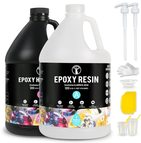 resinangel Kit Resina Epossidica Cristallina 7.6L / 2 Gallon – Trasparente, Autolivellante, Senza Bolle, Anti Ingiallimento, 1:1 per Stampi, Gioielli, Legno e Arte