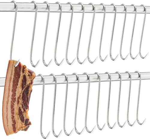 20 ganchos para carne de acero inoxidable, 15 cm x 3 mm, de acero inoxidable premium, ganchos para carniceros, robustos y duraderos, para ahumar en caliente y en frío, carnicería, caza de pollos