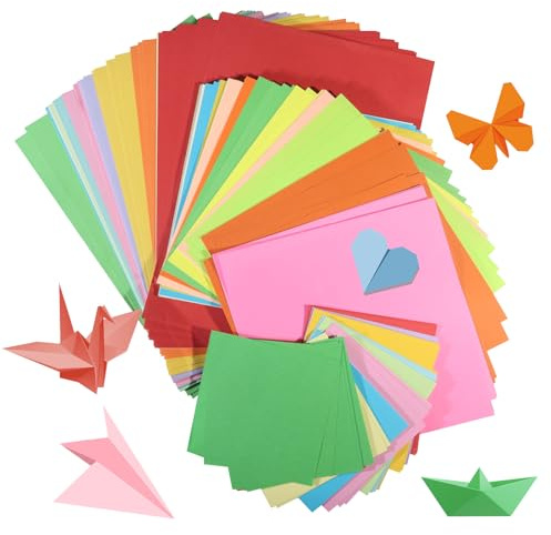 300 Hojas de Papel Origami - Cartulinas Colores 20 Colores, Folios Colores A4 (21 X 29,7) & 20 X 20 & 12 X 12 cm 3 Tamaños Set de Papel para Manualidades, Origami DIY para Hacer por Ti Mismo Regalos