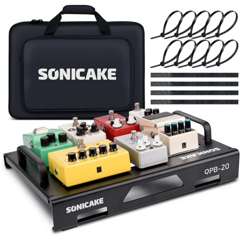 SONICAKE 38,1 cm gitarpedalbräda med väskor, lätt aluminium gitarreffektpedalbräda 38,1 x 28,4 cm, inklusive pedaler Mountain Tape, kabelband och skruvmejsel (M-pedal med väska)