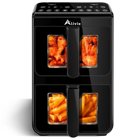 Alivio 10L Dual Zone Digital Air Fryer – 2 Independent Baskets, Visual Window Smart Touch Panel with Rapid Hot Air Technology 1700W (Black)