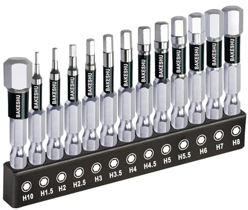BAKESHU 13-teiliges inbus bit set H1.5–H10, magnetisches inbusschlüssel-bohrerset 50mm lang, S2-Bits mit aufbewahrungsbox (metrisch)