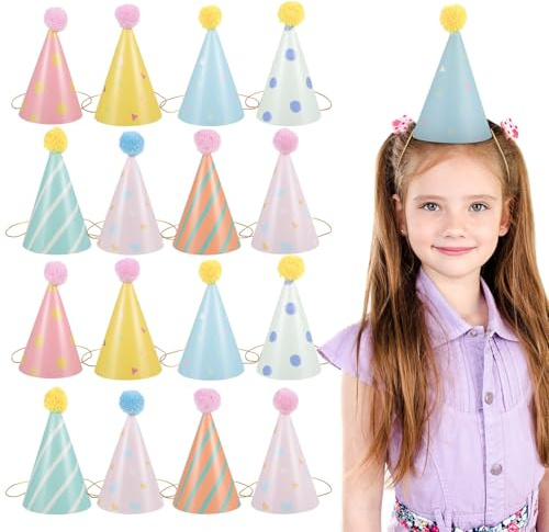 TOYZFRIENDY 14 Cappellini da Festa a Cono di Carta Colorati per Compleanno Set da 14 Pezzi per Piccoli Accessori per Feste e Cabine Fotografiche Leggeri e Comodi per Uso Prolungato