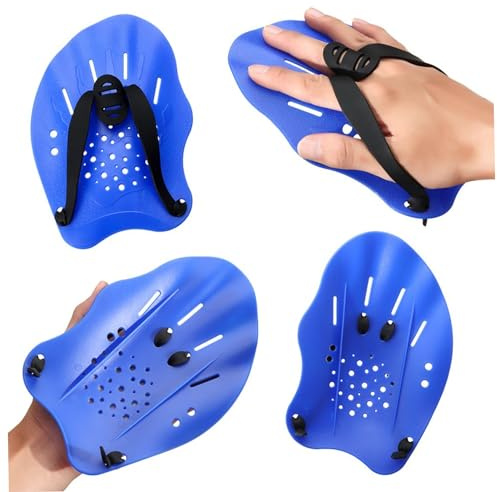 BeVistoso Paleta de natación, paletas de Mano para natación con Correas Ajustables, Equipo de Ejercicio para Piscina, Ayuda para Entrenamiento de Fuerza para, Azul