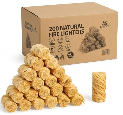 Firelighters for bbq, 200 Natural Firelighters, Long Burning Fire Lighters for Wood Burners, BBQ Lighter, Safe to Use - Ideal for Stoves,Pizza Ovens,Open Fires,Log Burner Accessories,Eco Firelighters