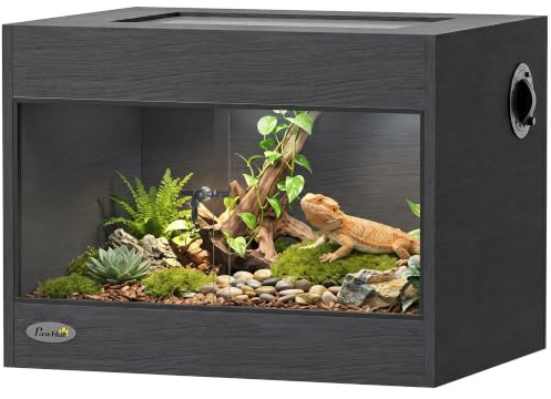 PawHut Terrarium en Bois OSB Porte en Verre Trempé Vivarium 60x45x45cm | Serrure Sécurisée, Couvercle en Filet, Trou Passe-Câble, pour Reptiles Serpents Lézards Tortues