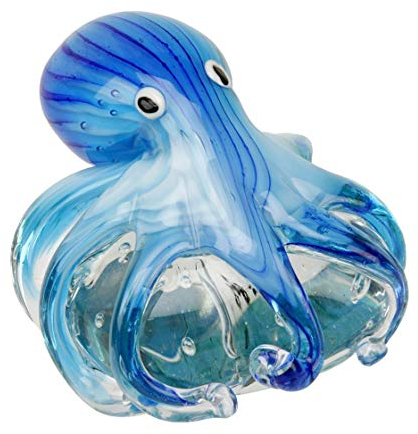 Juliana Objets d'art Glas-Figur Blauer Oktopus auf Stein, Briefbeschwerer