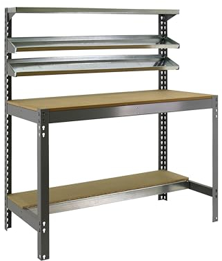 Simon Rack Banco de Trabajo Taller, Capacidad Carga 400 kg, 1445x910x610 mm, Mesa de Trabajo, Gris/Madera - BT1