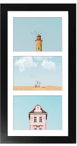 Golden State Art Collage Picture Frame 7x14 Matted 3 4x6 Photos Wood Black