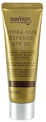 Hydra Sun Defence SPF30 100% Mineral Sun Screen UV Chemical Free Safe & Naturally Tinted BB Cream -Titanium dioxide, Zinc Oxide, Iron Oxide GreenTea Ext, Vit E, Korean Inspired Glow By SkinPep (70ml)