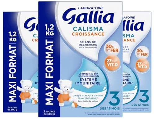 Laboratoire Gallia - Calisma Croissance 3ème âge - Lait en Poudre pour Bébé - Sans Huile de Palme - Lait Bébé dès 12 mois - Lot de 3x1,2kg