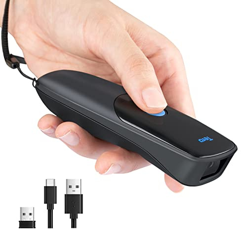 Tera Pro Series 2D QR 3-in-1 Portable Mini Barcode Scanner Bluetooth & USB Cable & 2.4G Wireless with Time Prefix/Suffix, 1200 mAh Better Efficiency, Model 1300 Blue