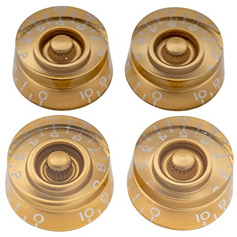 Musiclily Pro Linkshänder Metrische Größe 18 Splines Zylinder-Form Potiknopfe Speed Knobs für Asien Import Gitarre Bass Split Shaft Poti, Gold(4er Set)
