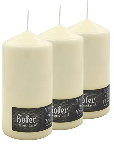 Hofer Lot de 3 bougies piliers - Longue durée de combustion : environ 110 heures - Diamètre : 10 cm - Hauteur : 20 cm - Ivoire ivoire - Ivoire