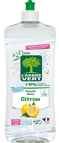 L'Arbre Vert Vaisselle Mains Ecolabel Citron - Hypoallergénique - 97% d'ingrédients d'origine naturelle - 750mL
