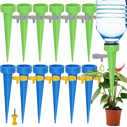 Plant Watering Devices,24 Pack Automatic Watering Spikes,Slow Release Plant Waterer,holiday plant self watering system for Indoor Bonsai Outside Baskets, Plastic Bottles Plant Feeders Drip Water