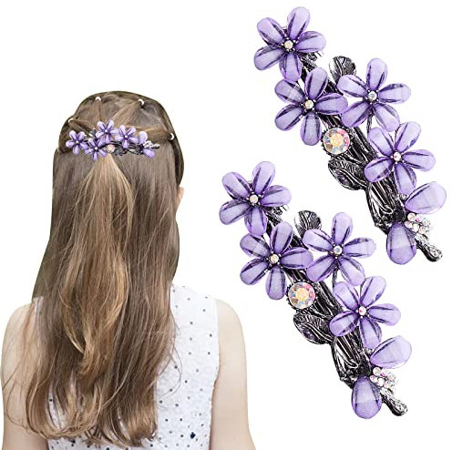 Pasador Pelo, 2 Pcs Pasadores de Pelo Mujer Flor Accesorios para el Cabello para Mujeres Niñas, Pinzas Pelo Mujer Metálicos Accesorios para Peinado Cabello para Cumpleaños, Bodas, Fiestas (Morado)
