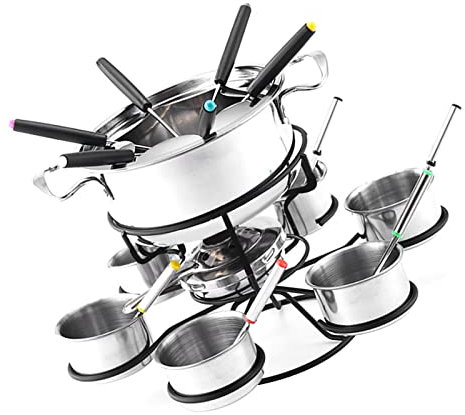 Kit de fondue de queso giratorio,21 piezas Juego de fondue de queso giratorio - Juego de fondue de hierro fundido para carne, chocolate y queso Juego de fondue de queso para 6 personas Delr