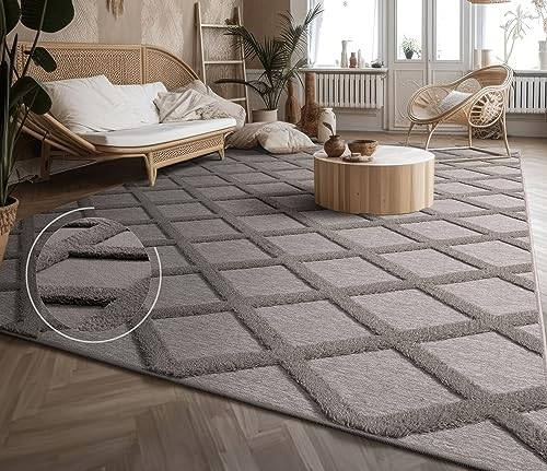 Paco Home Teppich Wohnzimmer Schlafzimmer Kurzflor Modernes Skandinavisches Muster Rauten Motiv Flauschig 3D Grau Anthrazit, Grösse:200x280 cm, Farbe:Anthrazit