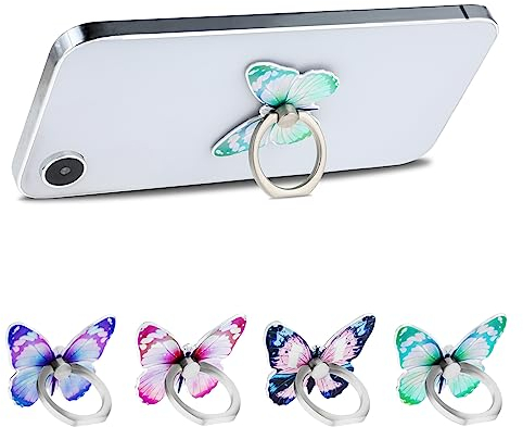 WLLHYF Soporte de anillo de mariposa para teléfono celular, aleación de zinc, con rotación de 360°, patrón de dedo de metal, pintado, universal, compatible con todos los teléfonos inteligentes