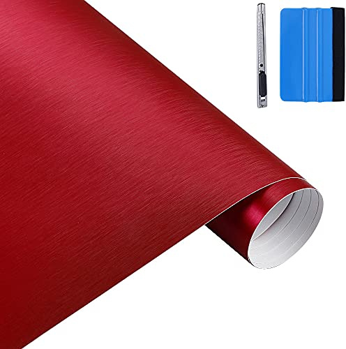NewL Vinylfolie av borstat rostfritt stål, 50 cm x 150 cm, röd