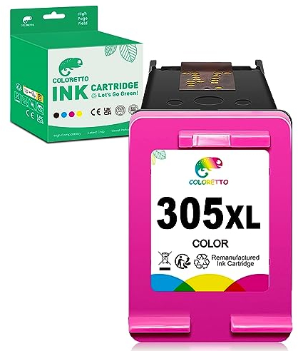COLORETTO 305XL Druckerpatronen Farbe für HP 305 XL(1 Farbe) für DeskJet 2800e 2810e 2820e 4220e 4230e 4222e Envy 6000 Envy Pro 6400 6420 Wiederaufbereitete Patronen für HP 305 Farbe