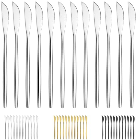 Bestdin Coltelli da tavola, Set di coltelli da tavola 12 pezzi (21 cm,8,3 pollici), squisiti coltelli in acciaio inox posate, coltello da dessert per uso domestico cucina, lavabile in lavastoviglie