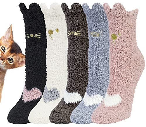 Justay Sowarm Kuschelsocken Damen Flauschige Wintersocken Thermosocken Mädchen Dicke Gemütliche Socken Warme Socken Haussocken Tierbettsocken Weihnachtssocken Mehrfarbig