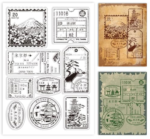 GLOBLELAND Japanische Aufkleber Transparente Stempel Mount Fuji Dekorative Transparente Stempel Silikonstempel Für Kartenherstellung Und Fotoalbum-Dekoration Und DIY-Scrapbooking