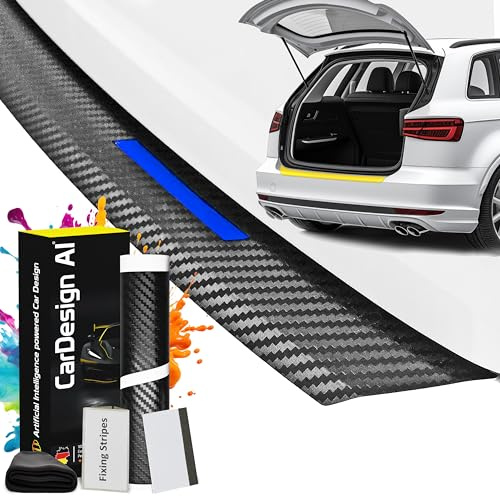 CarDesign AI Boot Sill Protector suitable for VW Phaeton 2001-2016 (5-Door, Saloon): Car Rear Bumper Paint Protection Film and Anti-Scratch Set for Offroad, Dog, Loading (Carbon-Blue)