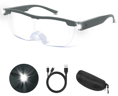 NZQXJXZ Lupenbrille mit Licht, 300% Leselupe mit Licht für Senioren, USB Wiederaufladbare LED Beleuchtete Vergrößerungsbrille, Anti-Blaulicht, Hände frei Kopf Lupe für Hobbys, Lesen, Handwerk