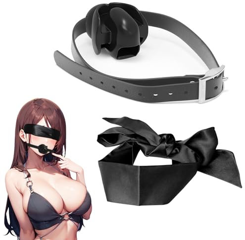 BDSMJOY Silicone Ball Gag Breathable Open Mouth Ball Eye mask Set SM Adult Toy, Bondage Ball Gag for Couples Extreme