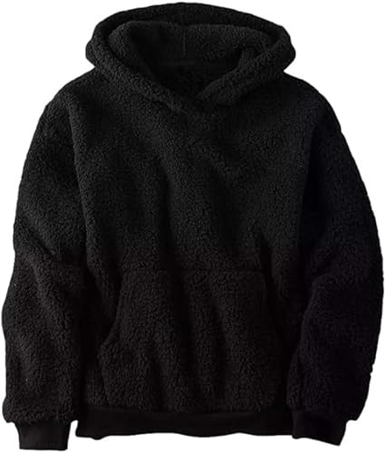 Haloumoning Felpa con cappuccio per bambini in pile Teddy, unisex, calda, in sherpa, per ragazze e ragazzi, invernale, in peluche, con tasche, Nero , 150
