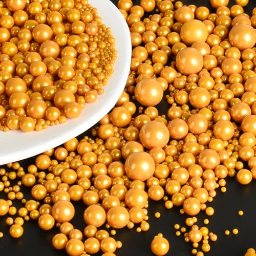 OSDUE Perles Comestibles de 130g en Sucre Doré, Perlé Saupoudrer Mélange, Streusel pour Desserts Perlé, Décoration pour Gâteaux Biscuits Cupcakes Pâtisserie Anniversaire Party Mariage