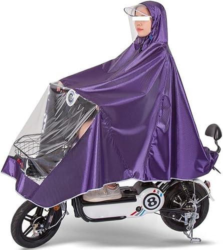Ponchos,rain poncho for bike riding,Electric Scooter Raincoat Thickening Men and Women Single/Double Rain Poncho Outdoor Riding Motorcycle Rain Coat(Purple_3XL without mirror cover)