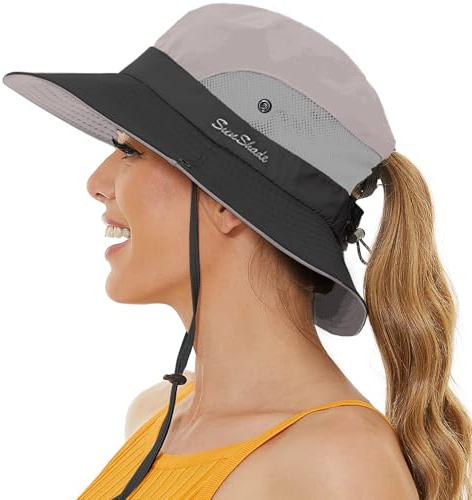 crazy bean Cappelli da Sole Donna Tesa Larga Coppola a Coda Cappello Boonie per Protezione Solare Pieghevole in Rete Estivo Trekking Escursionismo per Esterni Safari Grigio