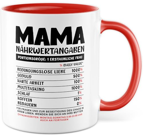 Tasse Mama Geschenk Mama Nährwertangaben, Kaffeetasse Witz Humor, Geschenkidee Büro Kaffee-Becher