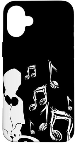 DJ con tocadiscos y partituras, drum and bass, techno Carcasa para iPhone 16 Plus