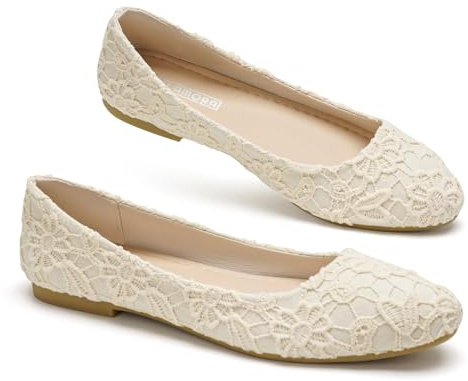 GLAMORA Bailarinas Encaje Mujer Manoletinas Zapatos Planos Punta Fina Calzado Ligero Cómodo Primavera Verano Floral Slip On Suela Flexible Transpirable bg-38