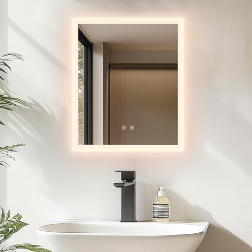 LUVODI Specchio Bagno con Luce 40x50cm: Specchio Bagno Led Retroilluminato con Antiappannamento, Dimmerabile 3 Colori Luce, Funzione Memoria, Vetro HD, Impermeabile IP66, 3000K-6000K