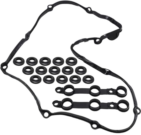 MospdyGear 11129070990 Rocker Cover Gasket Set, Engine Valve Cover Gasket Kit with 15 Grommet Seals, Replacement for BMW E46 E39 E38 E53 E36