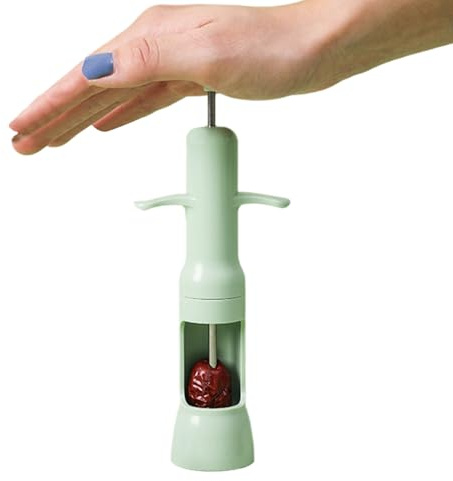 Deshuesador de cerezas - Deshuesador de frutas de acero inoxidable de 8 pulgadas | Extractor antideslizante de huesos de dátiles - Herramienta de cocina ergonómica para ciruelas, aceitunas, uvas