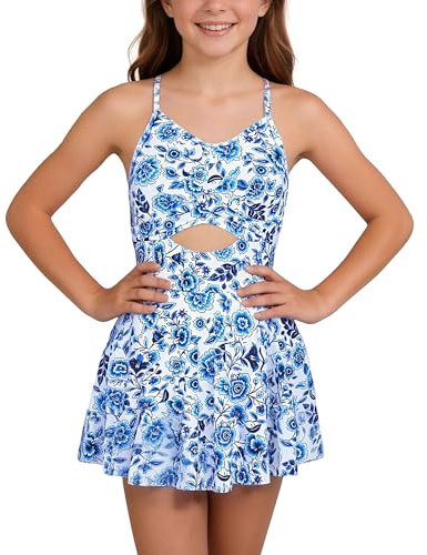 Happy Cherry - Traje de Baño Niña Tirantes Finos Niñas Bañador de Una Pieza Verano con Falda para Natación Playa Surf Infantil Ropa de Baño con Sujetador - 11-12 Años - Azul