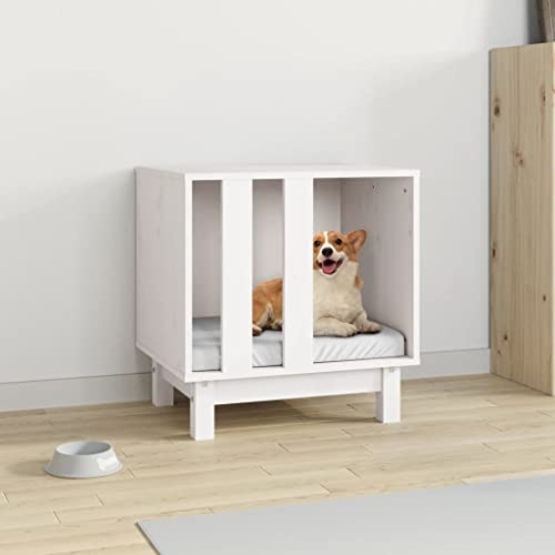 QUAHEAS Dog Kennel White Solid Pine 50 x 40 x 52 cm Weatherproof Insulated as a Retreat and Sleeping Place for Dogs Suitable for Garden, Patio and Balcony