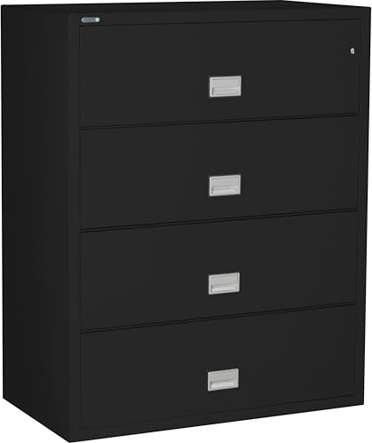 Phoenix Safe 44 inch Wide 4-Drawer Lateral Fireproof File Cabinet – Legal and Letter Size Filing – Key Lock – Water Resistant – Fire Safe and Impact Rated – Black Finish – Model LAT4W44B