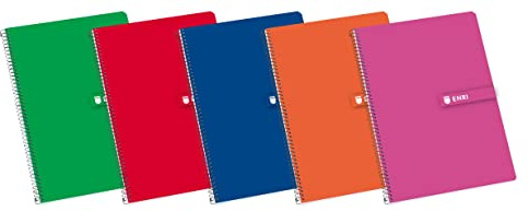 Enri, Cuadernos A4 (Folio), Cuadrícula 4x4, Tapa Dura, 80 Hojas, Pack 5 Libretas, Colores Aleatorios