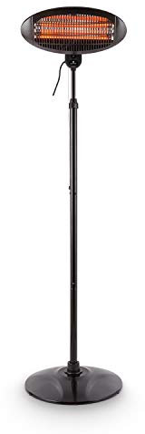 Blumfeldt Shiny Hot Roddy Estufa de terraza - Calefactor de pie Infrarrojo, Radiador de Calor para Patio, 2000 W MAX, 3 Tubos calefactores en Cuarzo, 3 Niveles, hasta 15 m2, Negro