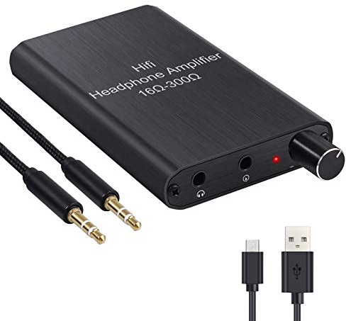 Amplificador de Auriculares Portátil 16-300Ω HiFi Amplificador Recargable de Headphone Audio 3.5 mm Amp Casco con Interruptor de Ganancia para MP3 iPods Móviles Laptops Reproductores CD